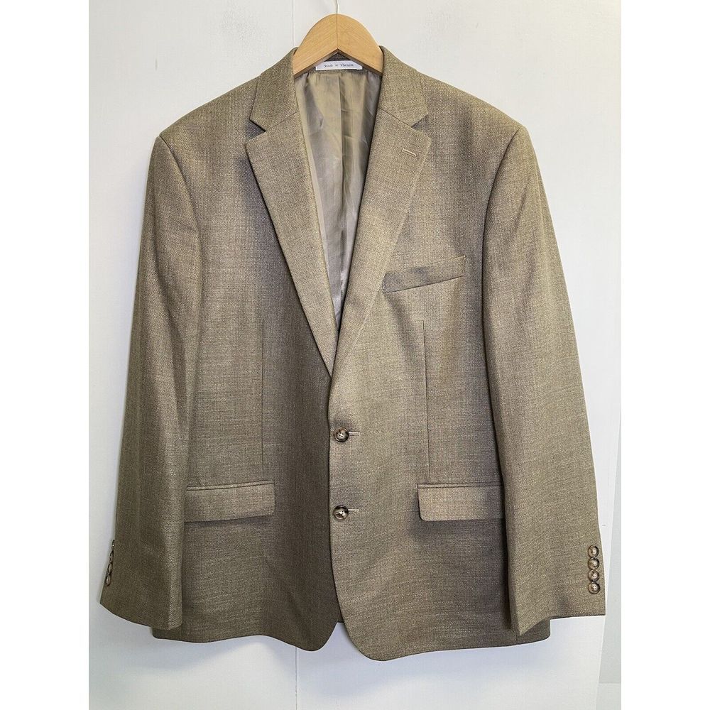 Chaps Sport Coat Blazer Men‎ 44R Brown Ralph Lauren Poly Rayon Linen Notch Lapel